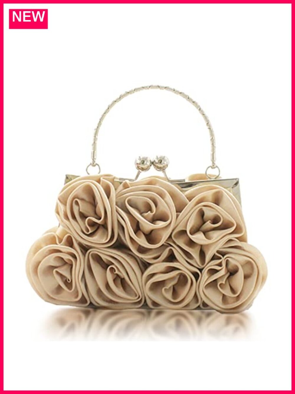 Rose Floral Satin Evening Clutch Bag Detachable Chain Wristlet Prom Purse